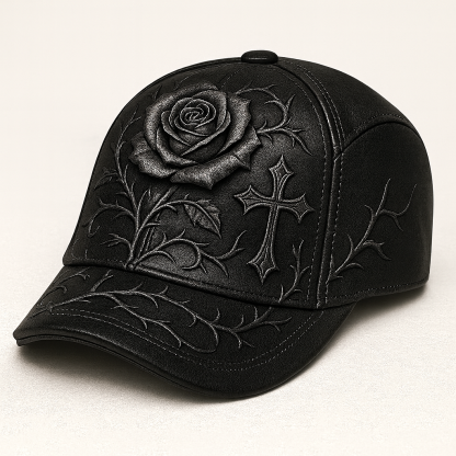 🧢 Gothic Rose & Cross Baseball Cap | Midnight Black Edition
