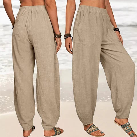Women's Casual Cotton Linen Pants Solid Color Loose Fit Comfortable Breathable Summer Trousers