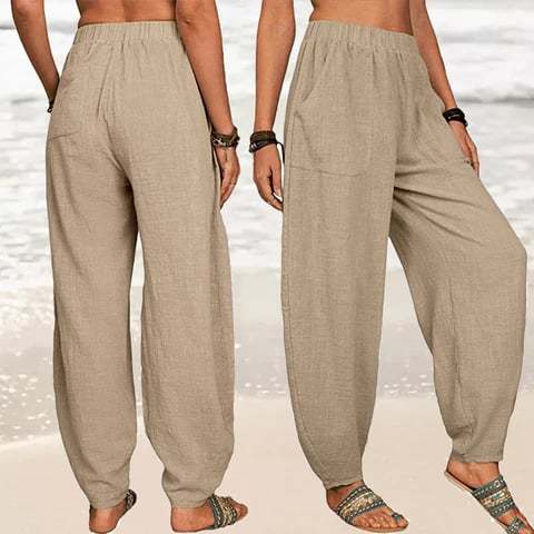 Women's Casual Cotton Linen Pants Solid Color Loose Fit Comfortable Breathable Summer Trousers