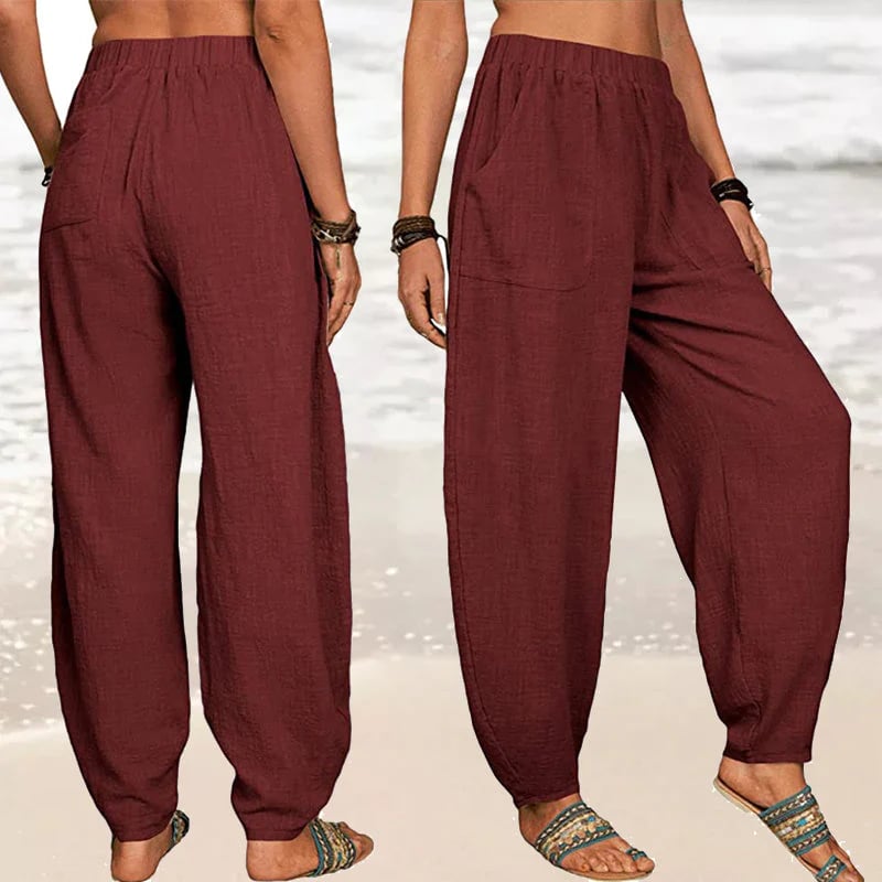 Women's Casual Cotton Linen Pants Solid Color Loose Fit Comfortable Breathable Summer Trousers