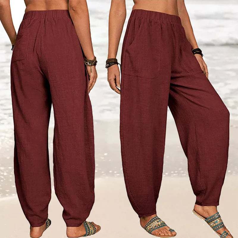 Women's Casual Cotton Linen Pants Solid Color Loose Fit Comfortable Breathable Summer Trousers