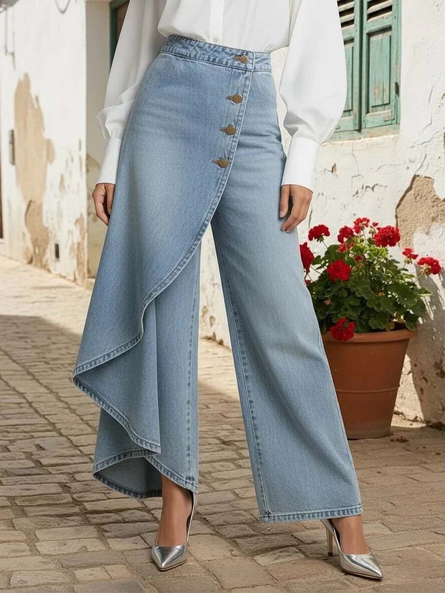 Plus Size Friendly Women's High-waisted Relaxed Fit Wide-leg Jeans With A Stylish Design.