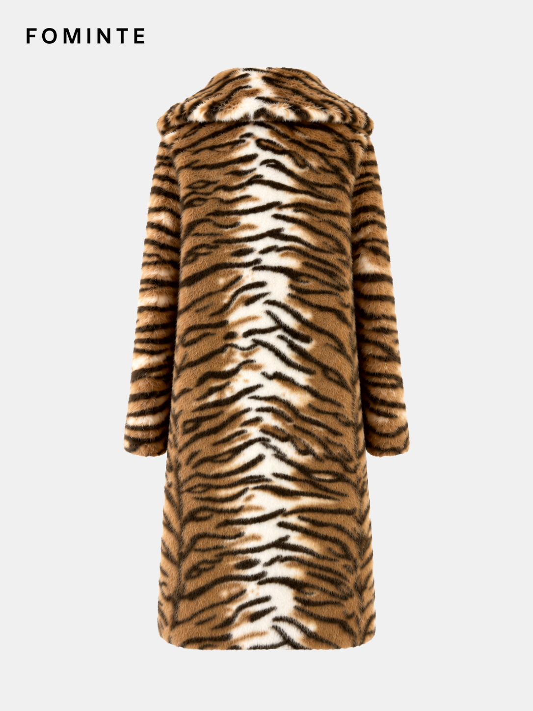 Warm Ivory Tiger-Inspired Faux Fur Coat