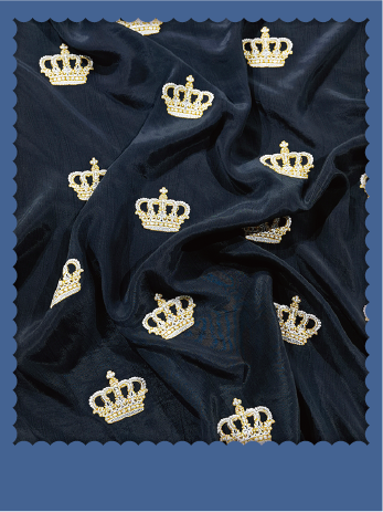 Royal Crown Beaded Embroidery Tencel Fabric - 020