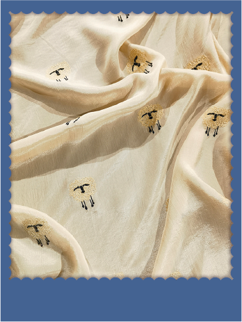 Sheep Motif Embroidery Tencel Filament Fabric - 021
