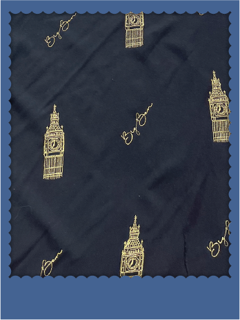 Big Ben Gold Embroidery Tencel Fabric - 022