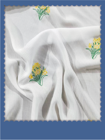 Yellow Floral Embroidered Pinstripe Tencel - 027