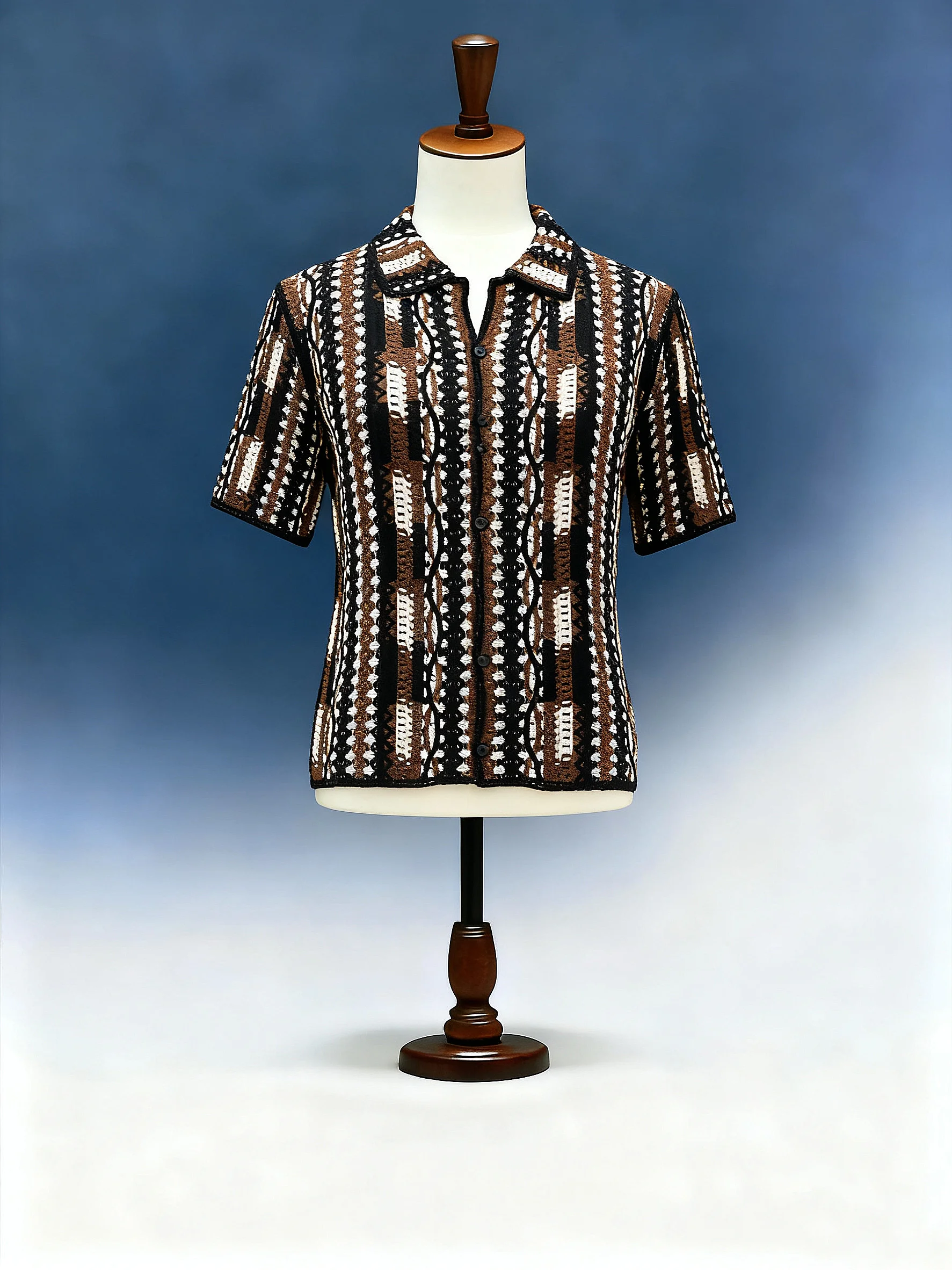 Men's Multi-Texture Stripe Crochet Shirt - FM0101000033