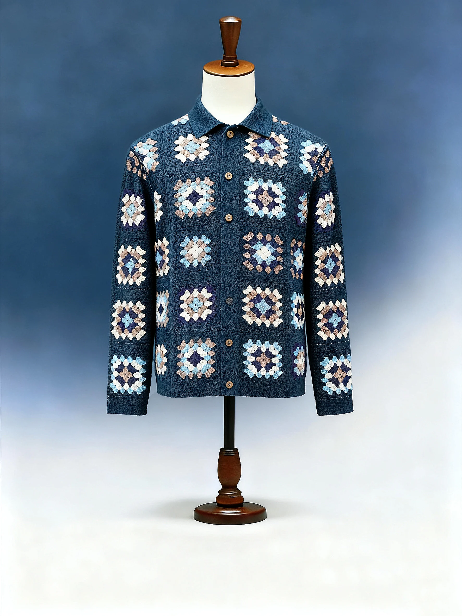 Men's Granny Square Crochet Shirt Jacket - FM0101000034