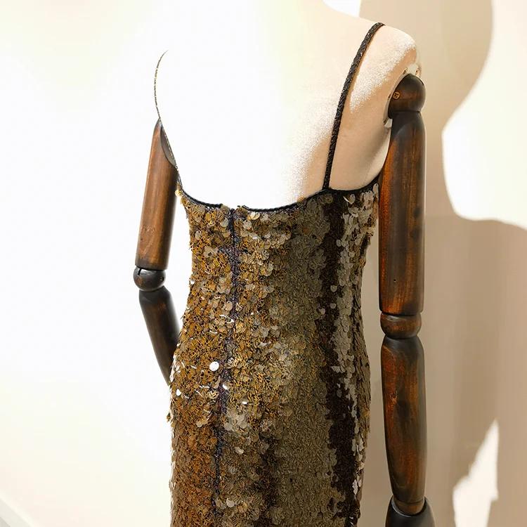 Gold Printed Sequin Maxi Dress - S01105000029