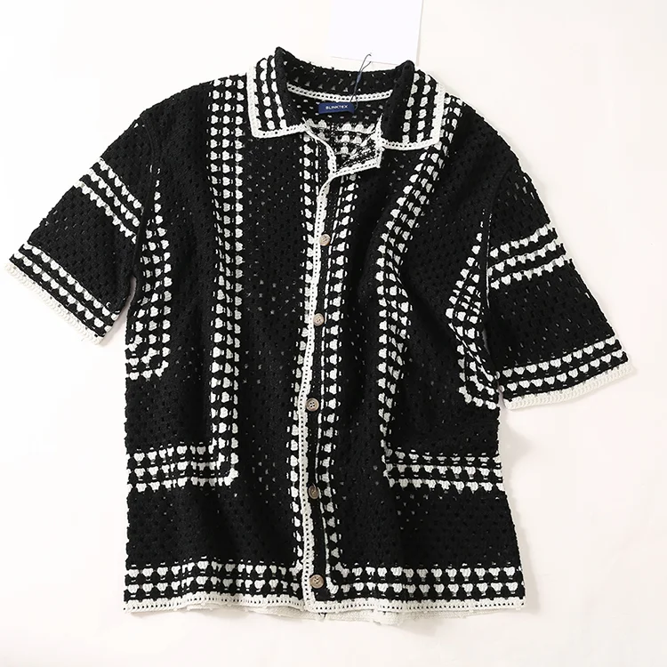 Men's Striped Crochet Polo - FM0101000019