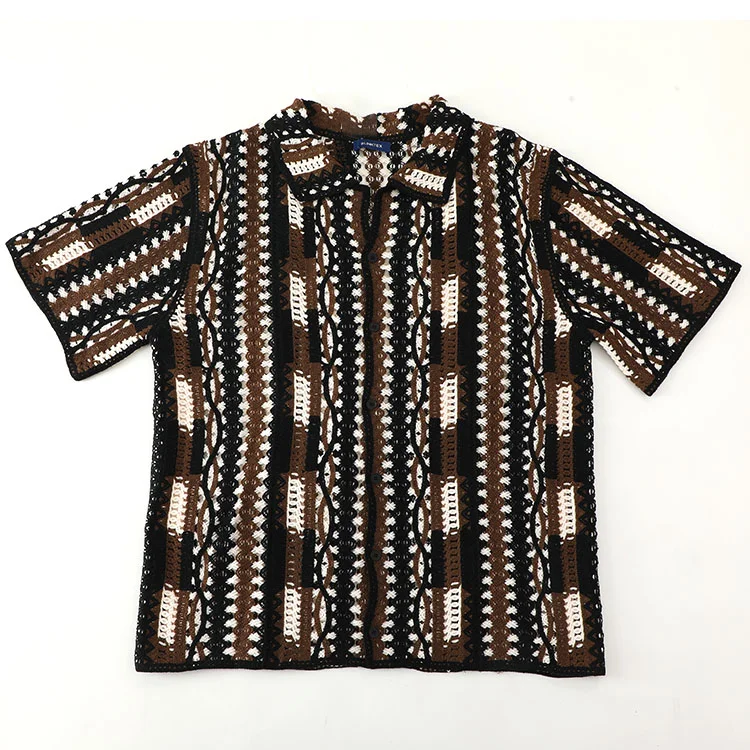 Men's Multi-Texture Stripe Crochet Shirt - FM0101000033