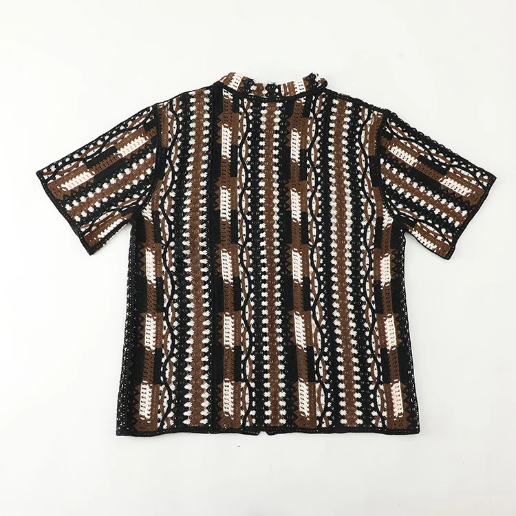 Men's Multi-Texture Stripe Crochet Shirt - FM0101000033
