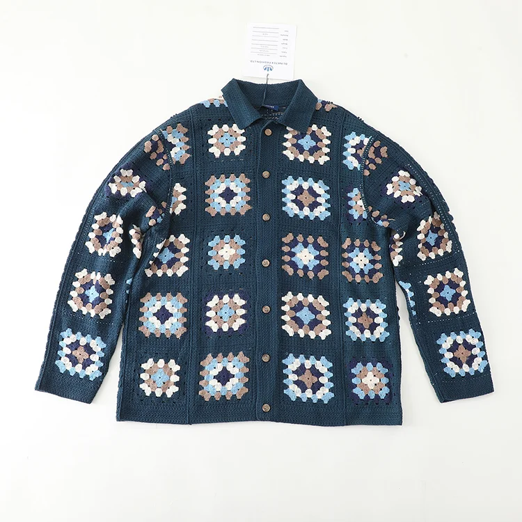 Men's Granny Square Crochet Shirt Jacket - FM0101000034