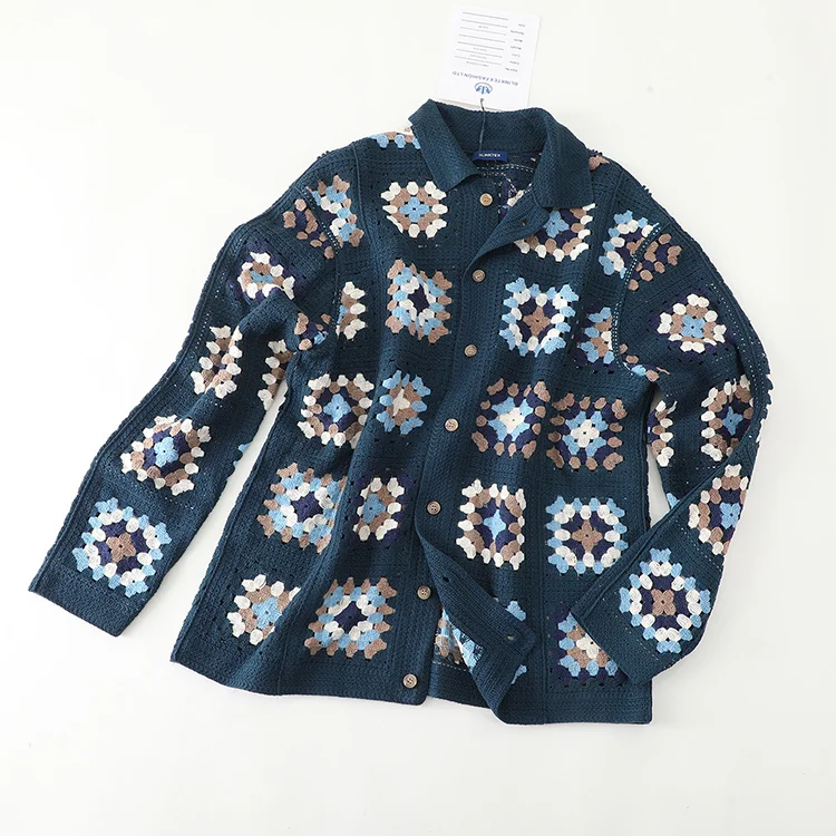 Men's Granny Square Crochet Shirt Jacket - FM0101000034