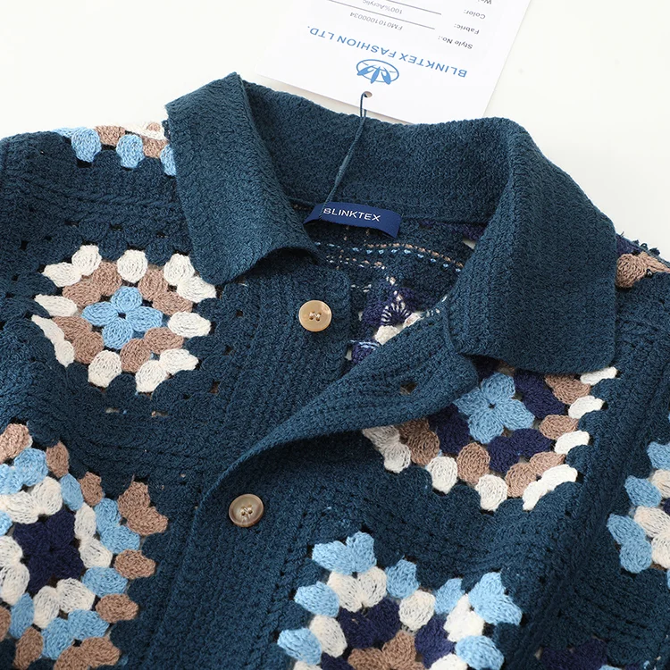 Men's Granny Square Crochet Shirt Jacket - FM0101000034