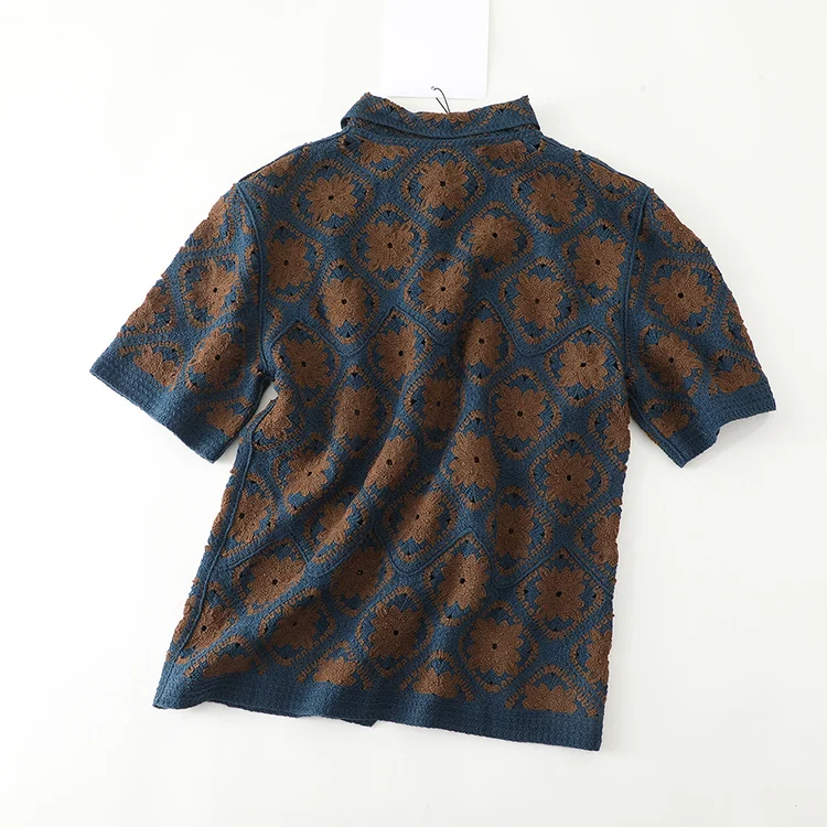 Men's Floral Crochet Camp Collar Shirt - FM0101000037