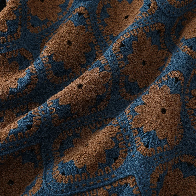 Men's Floral Crochet Camp Collar Shirt - FM0101000037