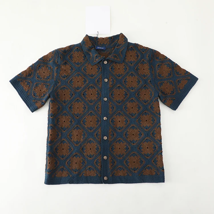 Men's Floral Crochet Camp Collar Shirt - FM0101000037