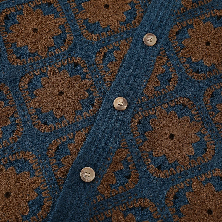 Men's Floral Crochet Camp Collar Shirt - FM0101000037