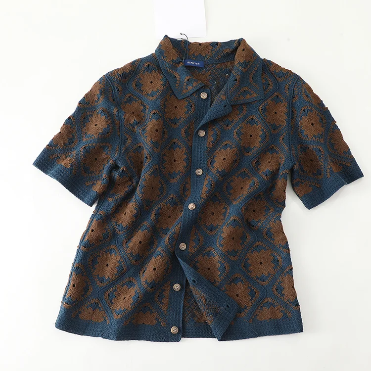 Men's Floral Crochet Camp Collar Shirt - FM0101000037