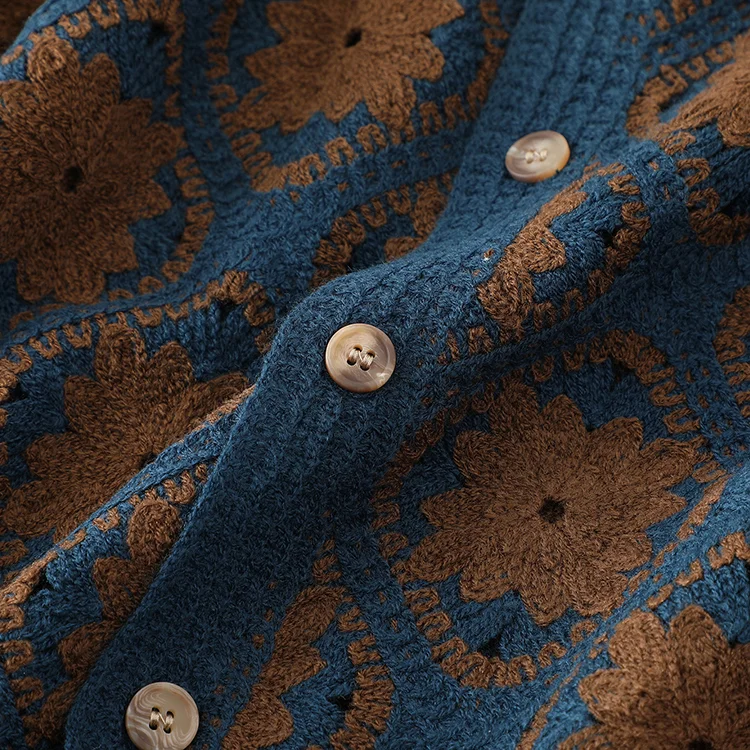 Men's Floral Crochet Camp Collar Shirt - FM0101000037