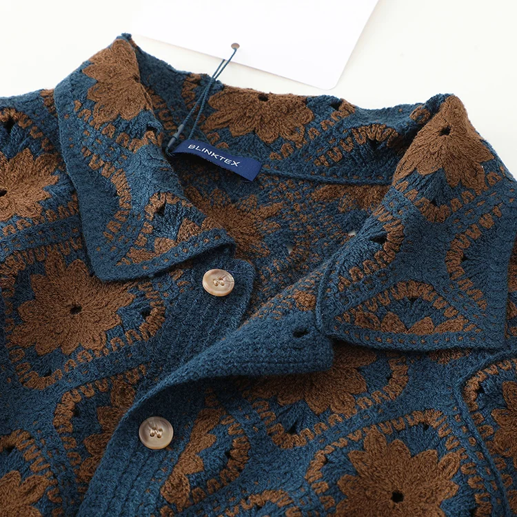Men's Floral Crochet Camp Collar Shirt - FM0101000037