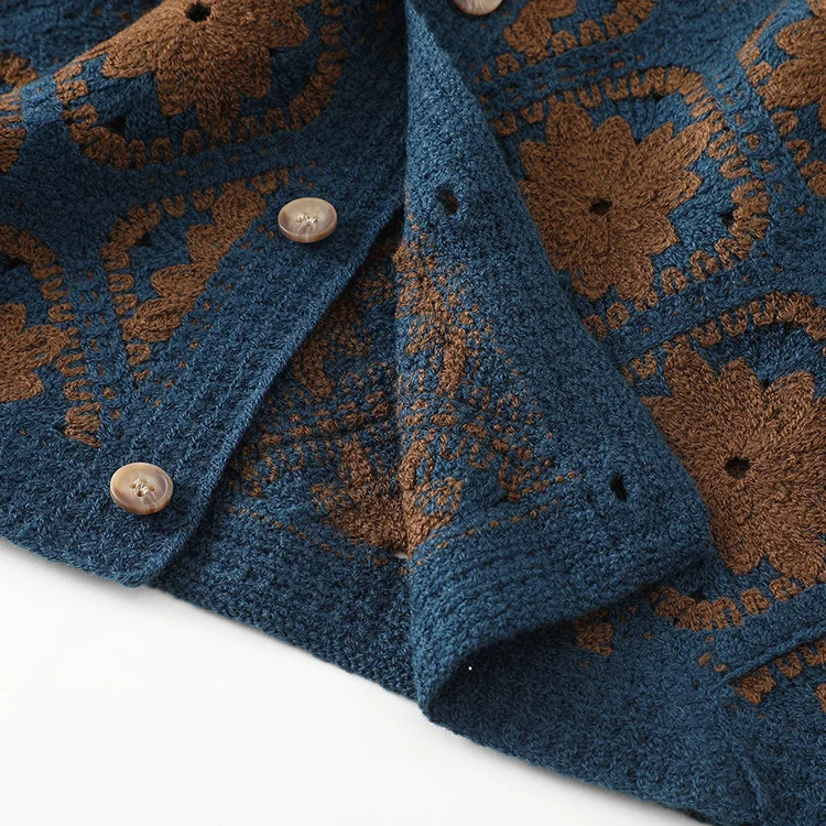 Men's Floral Crochet Camp Collar Shirt - FM0101000037