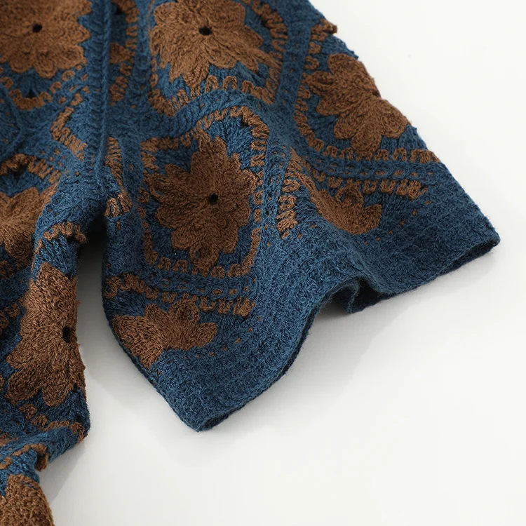 Men's Floral Crochet Camp Collar Shirt - FM0101000037