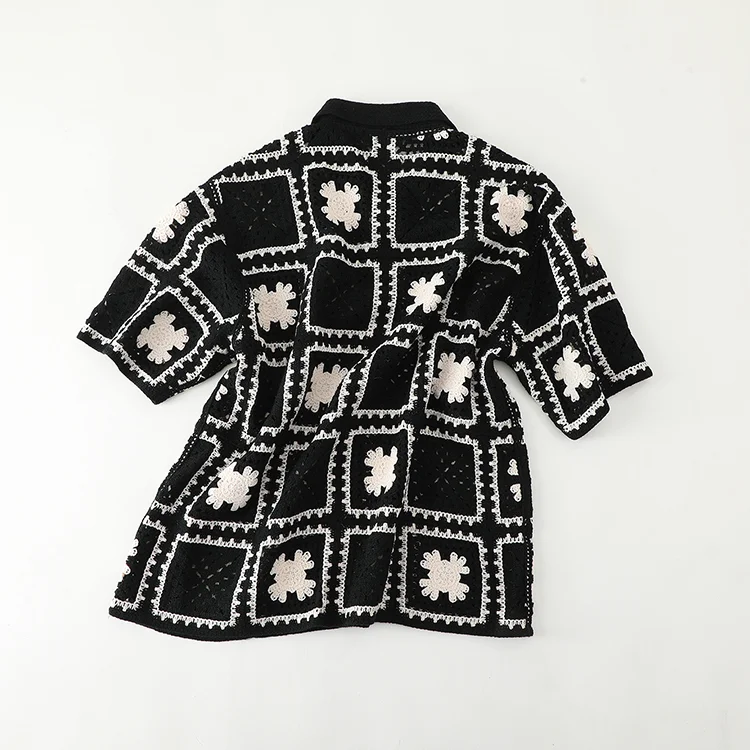 Men's Checkerboard Floral Crochet Shirt - FM0101000043