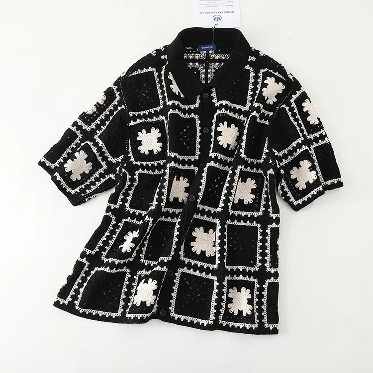 Men's Checkerboard Floral Crochet Shirt - FM0101000043
