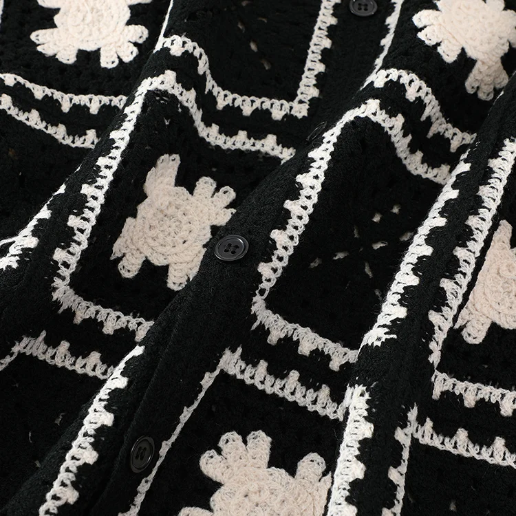 Men's Checkerboard Floral Crochet Shirt - FM0101000043