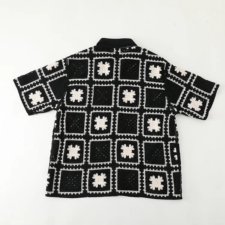 Men's Checkerboard Floral Crochet Shirt - FM0101000043