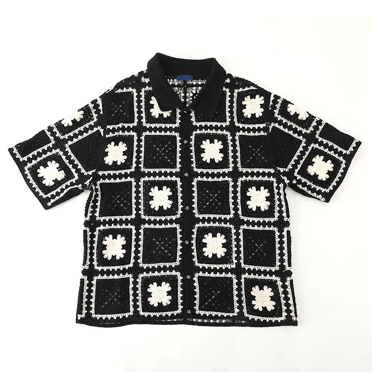 Men's Floral Checkerboard Crochet Shirt - FM0101000049