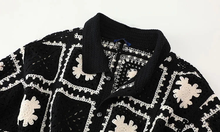 Men's Floral Checkerboard Crochet Shirt - FM0101000049