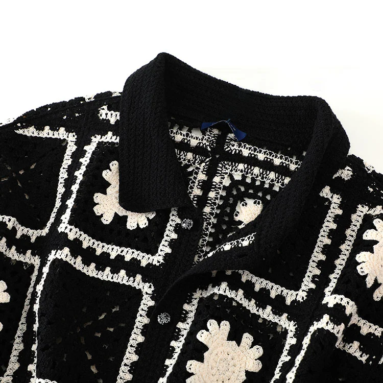 Men's Floral Checkerboard Crochet Shirt - FM0101000049