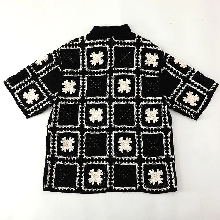 Men's Floral Checkerboard Crochet Shirt - FM0101000049