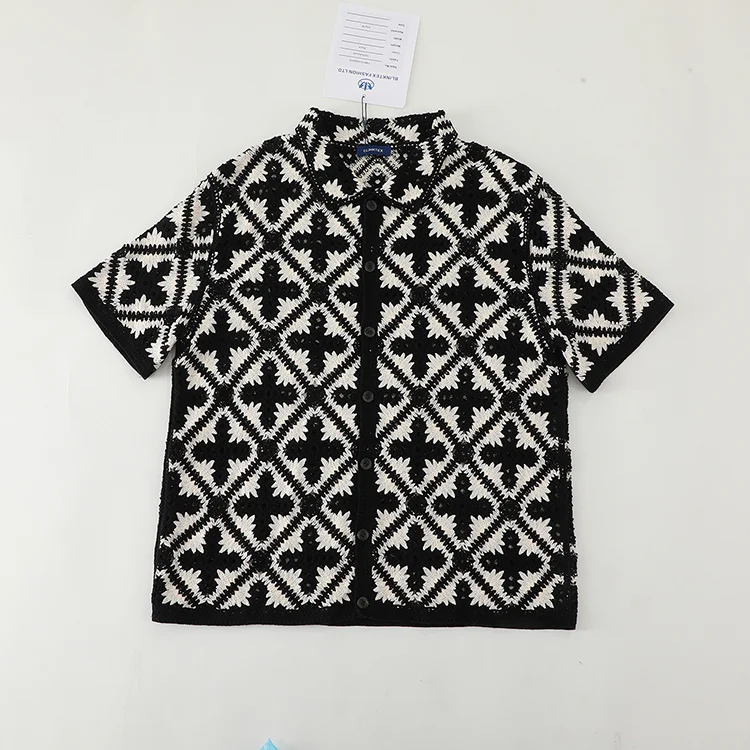 Men's Geometric Graphic Crochet Shirt - FM0101000052