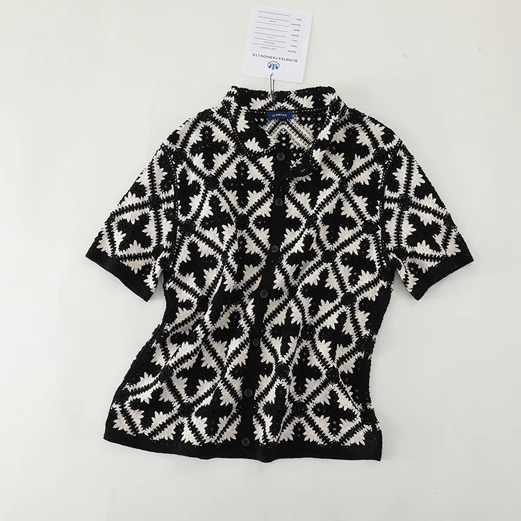 Men's Geometric Graphic Crochet Shirt - FM0101000052