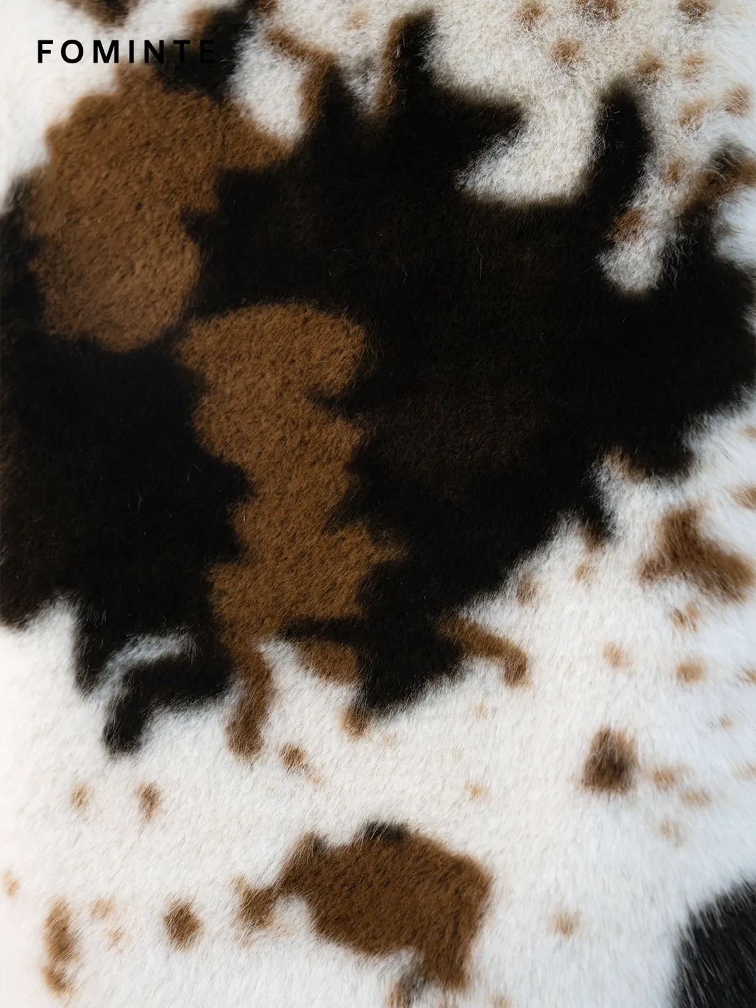 Coffee-White Cow Print Faux Fur Cropped Jacket Wholesale