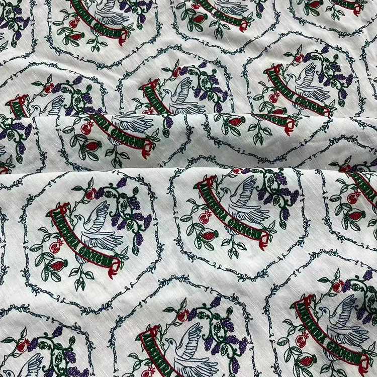 Tencel-Linen Embroidered Dove & Floral Fabric - 001-1
