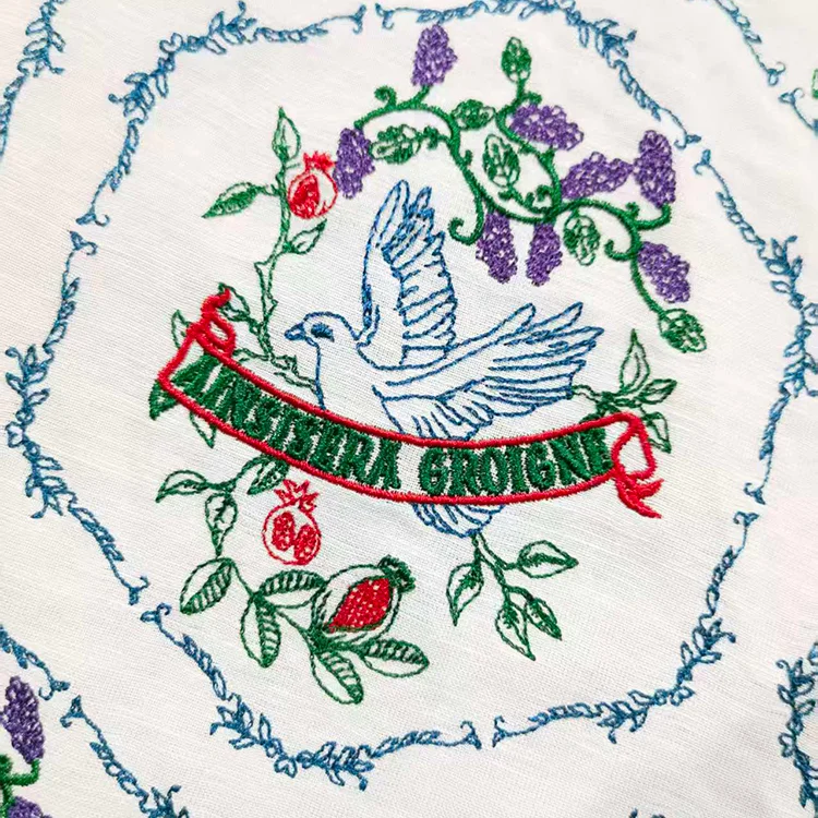 Tencel-Linen Embroidered Dove & Floral Fabric - 001-1