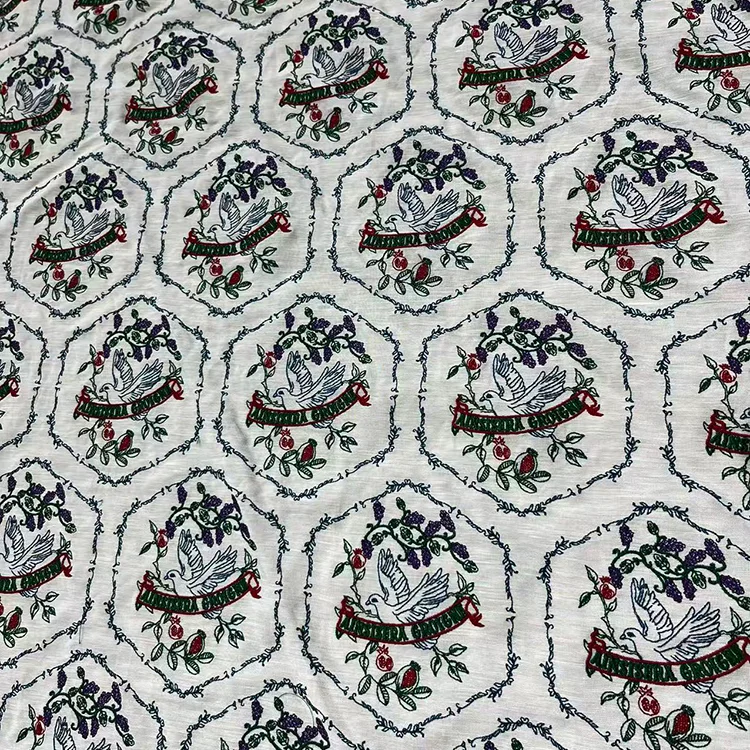 Tencel-Linen Embroidered Dove & Floral Fabric - 001-1