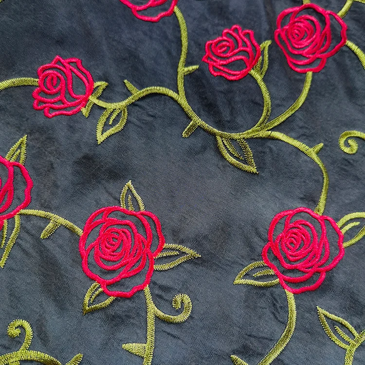 Dark Floral Embroidered Tencel Viscose Fabric - 001-3