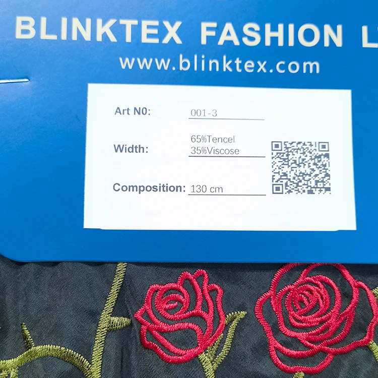 Dark Floral Embroidered Tencel Viscose Fabric - 001-3