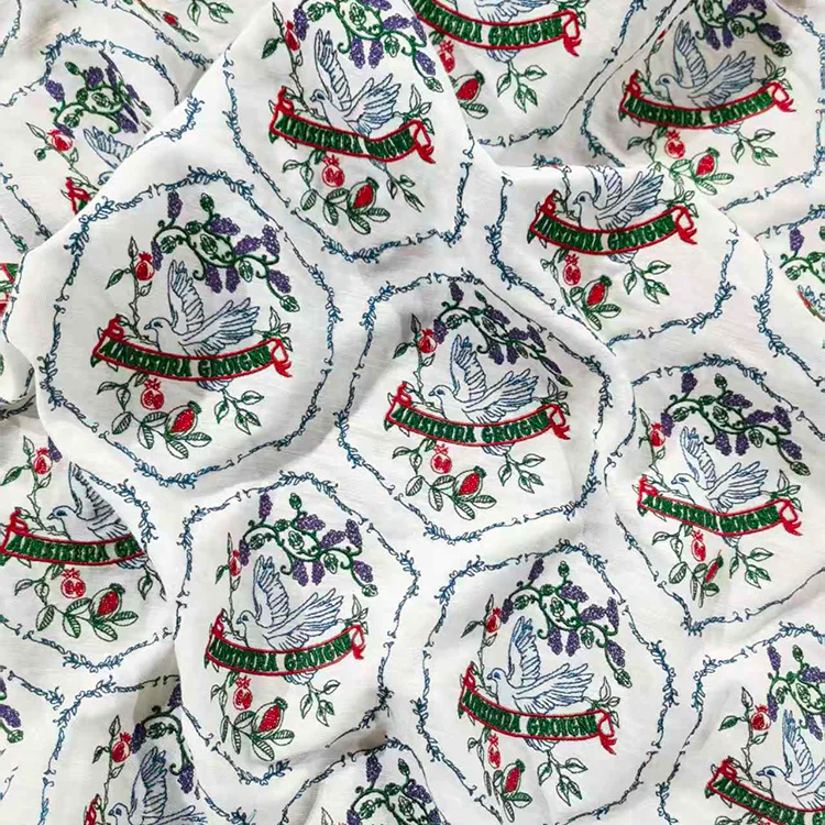 Tencel-Linen Embroidered Dove & Floral Fabric - 001-1