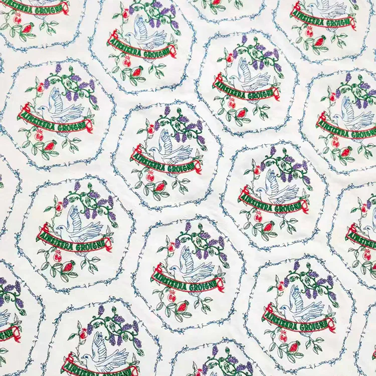 Tencel-Linen Embroidered Dove & Floral Fabric - 001-1