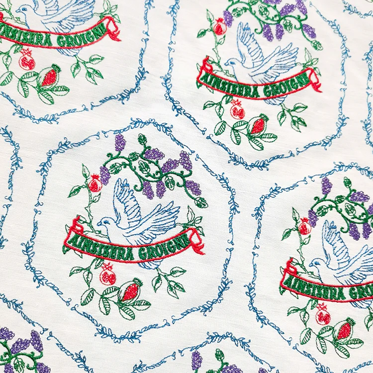 Tencel-Linen Embroidered Dove & Floral Fabric - 001-1