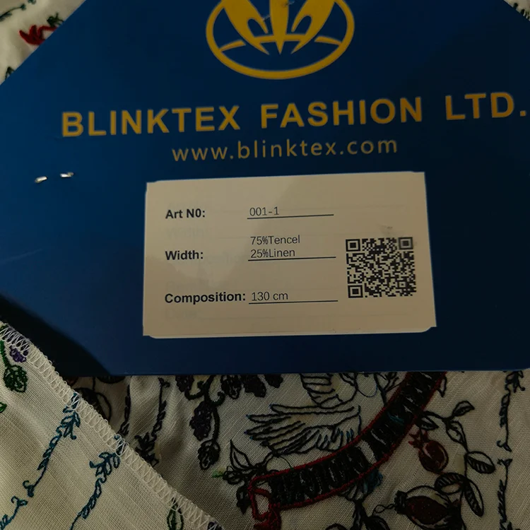 Tencel-Linen Embroidered Dove & Floral Fabric - 001-1