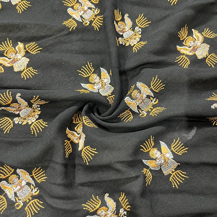 Regal Cherub Embroidered Tencel Ecovero Fabric - 003